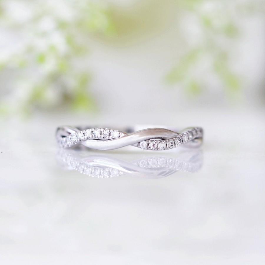 Wedding - 14K White Gold Wedding Band- Petite Twisted Vine Diamond Ring - Matching Wedding Band - Twist Band Ring- Half Eternity- Gift For Her