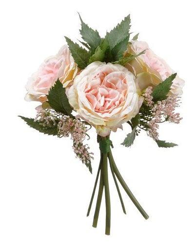 Wedding - Bride Bridesmaid Bouquet Pink and Cream Rose with greenery made to order faux silk flowers FREE SHIPPING