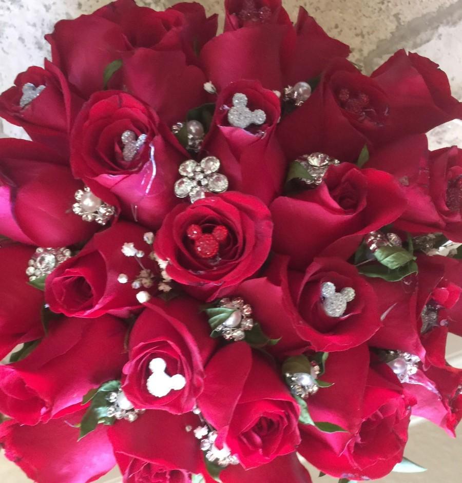 زفاف - 12 Disney Inspired Wedding Flower Pins-Hidden Mickey Mouse Bouquet Pins-Crystal Clear or Choose Color