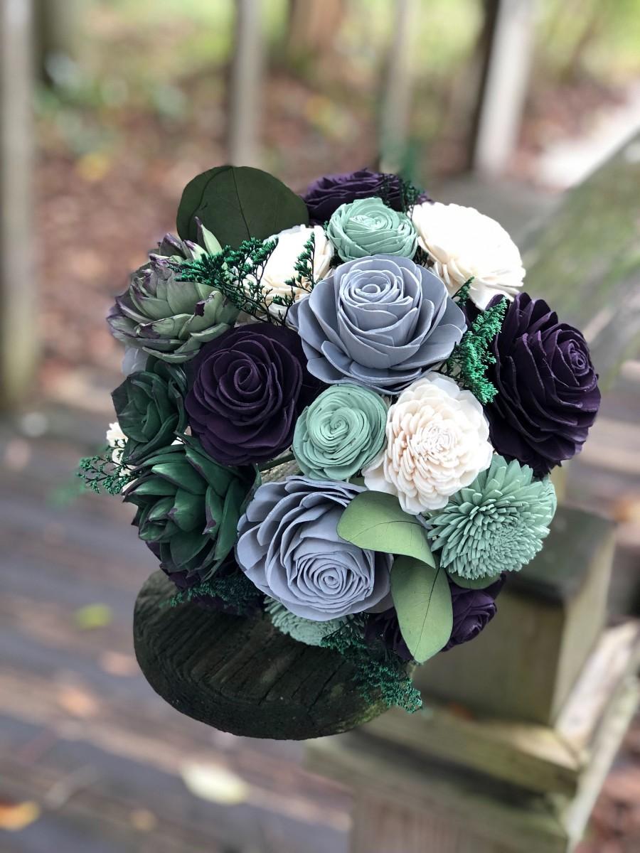 Wedding - Rich Garden Succulent Bouquet - Wooden Flowers - Purple, Succulent -  Made to Order - Forever Flowers - Birthday Gift - Wedding Flowers