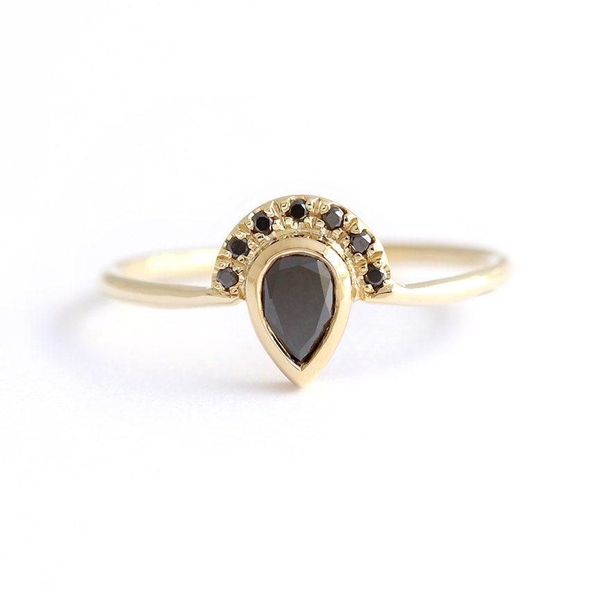 Hochzeit - Black Diamond Engagement Ring, Alternative Engagement Ring, Black Diamond Ring, Black Pear Cut Diamond Ring, Black Engagement Ring