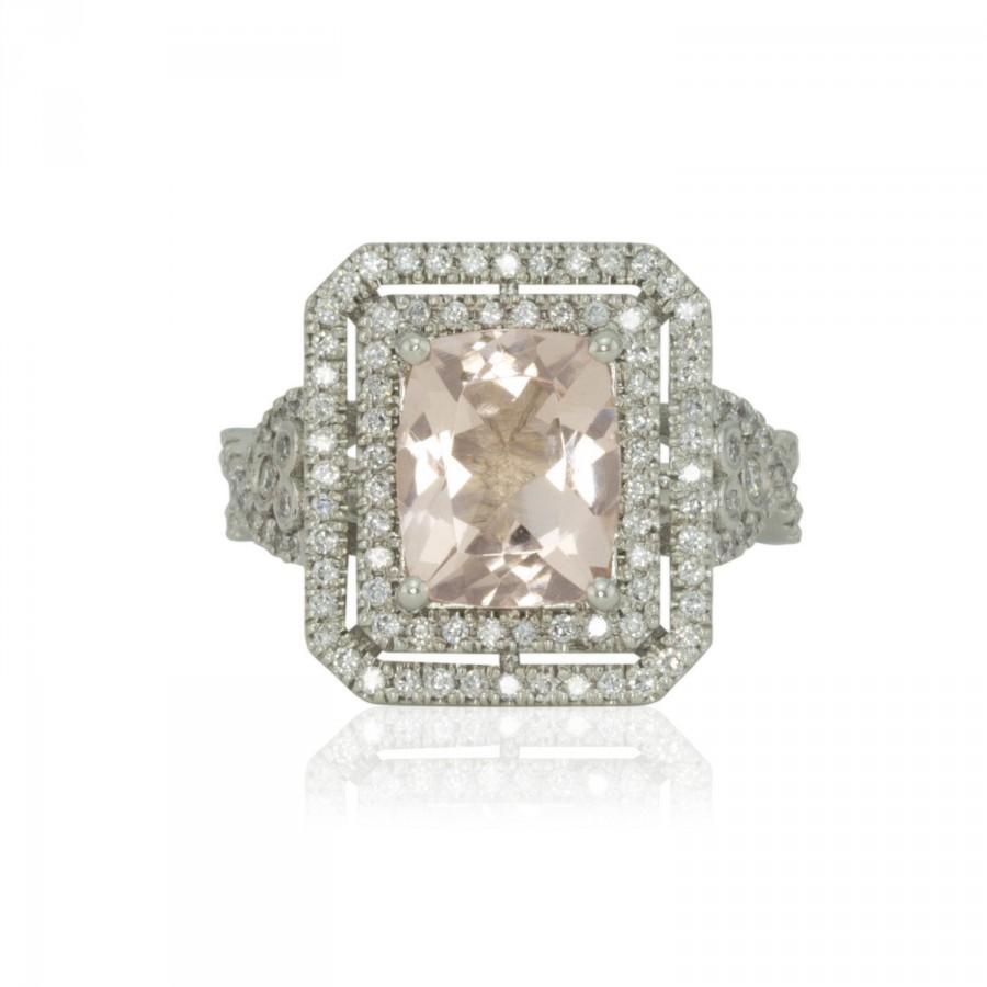 Wedding - Morganite Engagement Ring, Pink Morganite Ring, Diamond Halo Engagement Ring, 3 carat Engagement Ring - LS3327