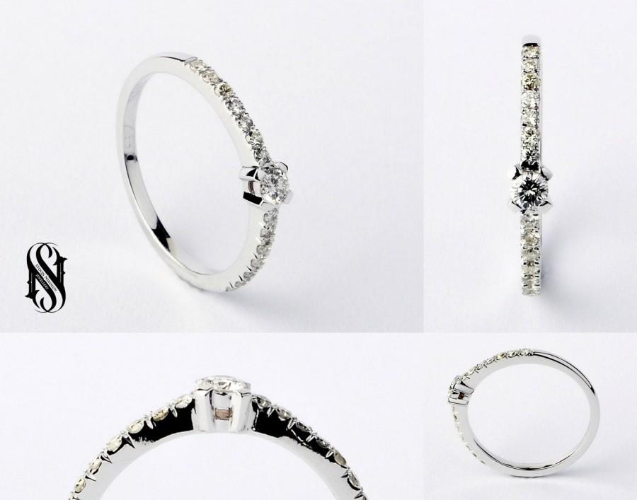 Wedding - Delicate Engagement Ring 14K Gold Diamond Ring White Gold Engegement Ring Proposal Gold Ring Proposal Diamond Ring Real Diamond Ring
