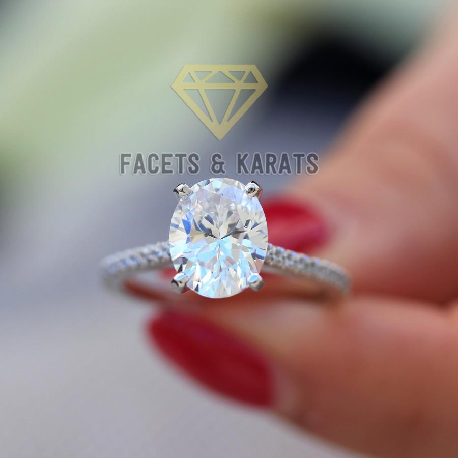 زفاف - 2 Carat Oval Engagement Ring Thin Band 14k Solid White Gold Available in Yellow Gold and Rose Gold by Facets & Karats Oval Cut Bridal Ring