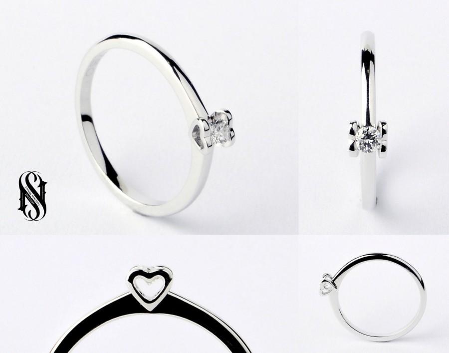 Mariage - Heart Diamond Ring 14K Gold Real Diamond Ring Heart Engagement Ring White Gold Diamond Ring Minimalist Heart Ring Delicate Diamond Ring