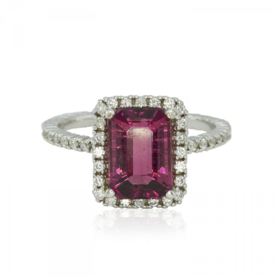 Wedding - Halo Engagement Ring, Stunning Red Tourmaline and Diamond Engagement or Right Hand Ring - LS2820