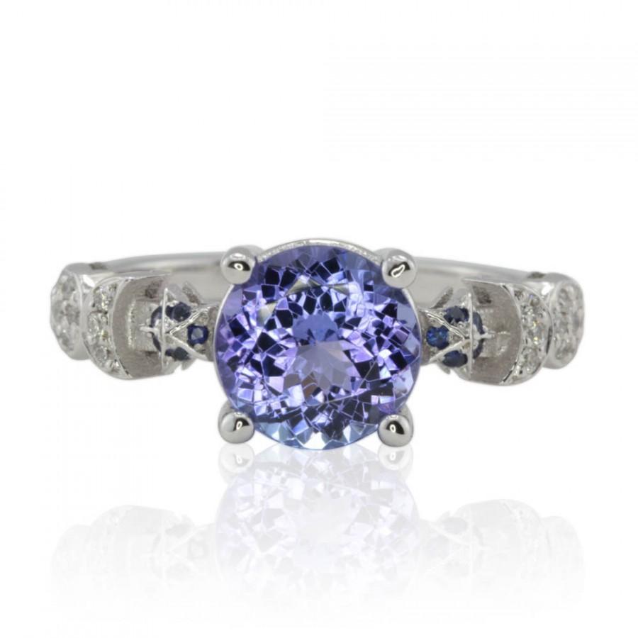 Mariage - Engagement Ring, Tanzanite Sun Moon Stars Ring, Sun Moon and Stars Engagement Ring, Round Tanzanite Ring - Celeste Collection - LS3897