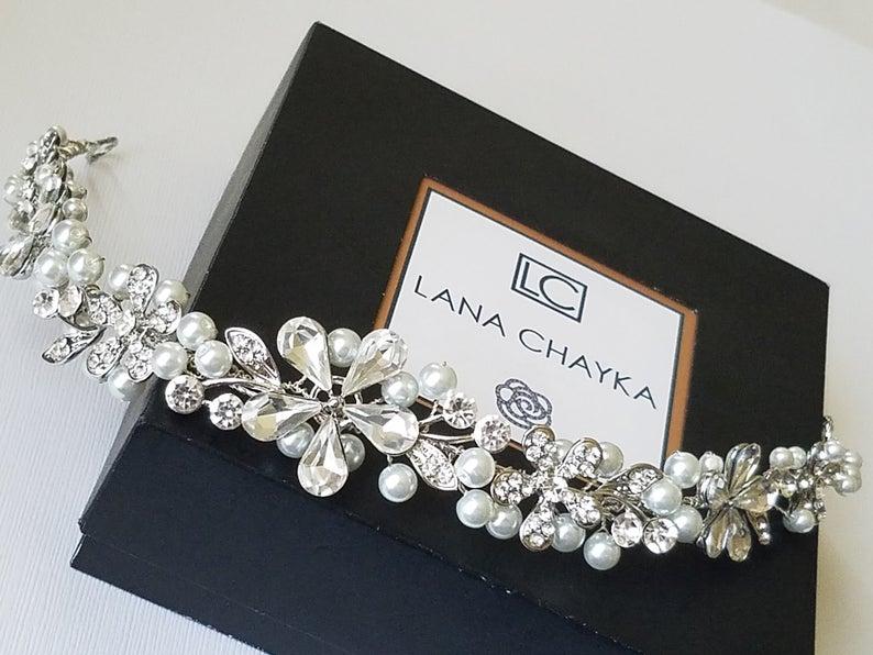 Hochzeit - Pearl Crystal Bridal Hair Vine, Wedding Hair Piece, Bridal Tiara, Pearl Silver Hair Wreath, Crystal Pearl Bridal Crown, Wedding Hair Jewelry