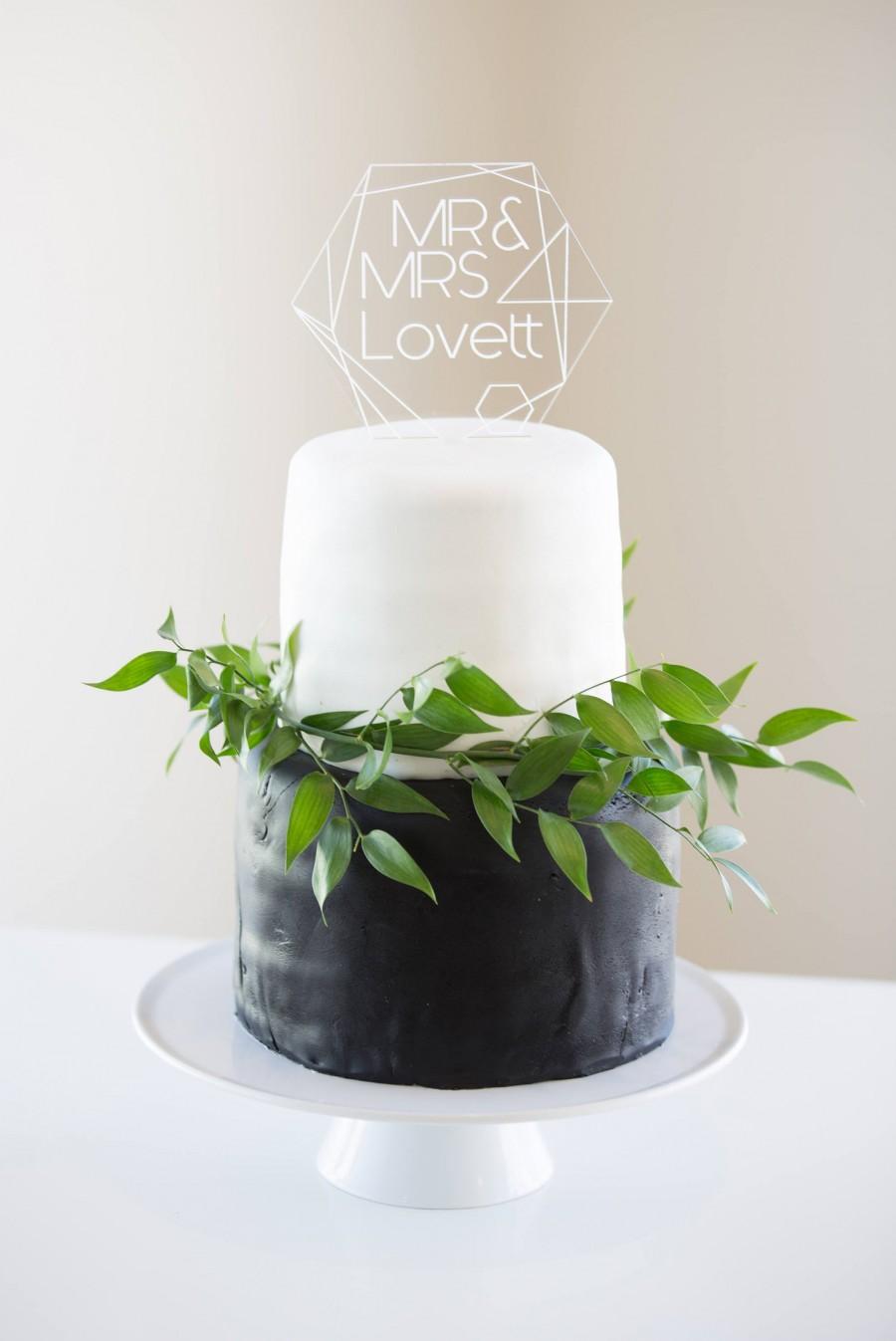 زفاف - Geometric Wedding Cake Topper Clear Acrylic Personalized Names Mr & Mrs Cake Topper Modern Geometric Wedding (Item - HCP900)