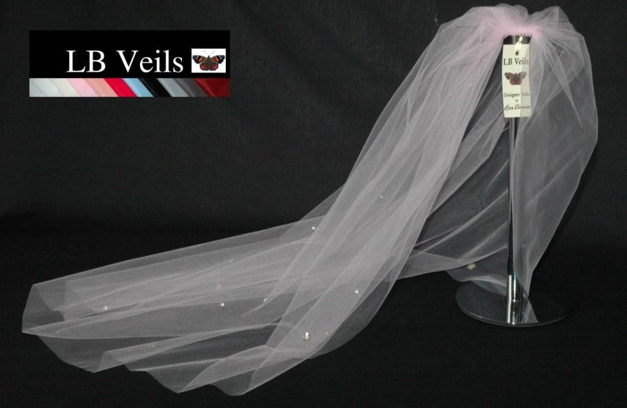 Hochzeit - Pink Crystal Veil, Flower, Wedding Veil, 1 Single Tier, Crystal, Diamante, Pearl, Elbow Length, Shoulder, Sparkle, 1 Tier, LB Veils LBV37.s