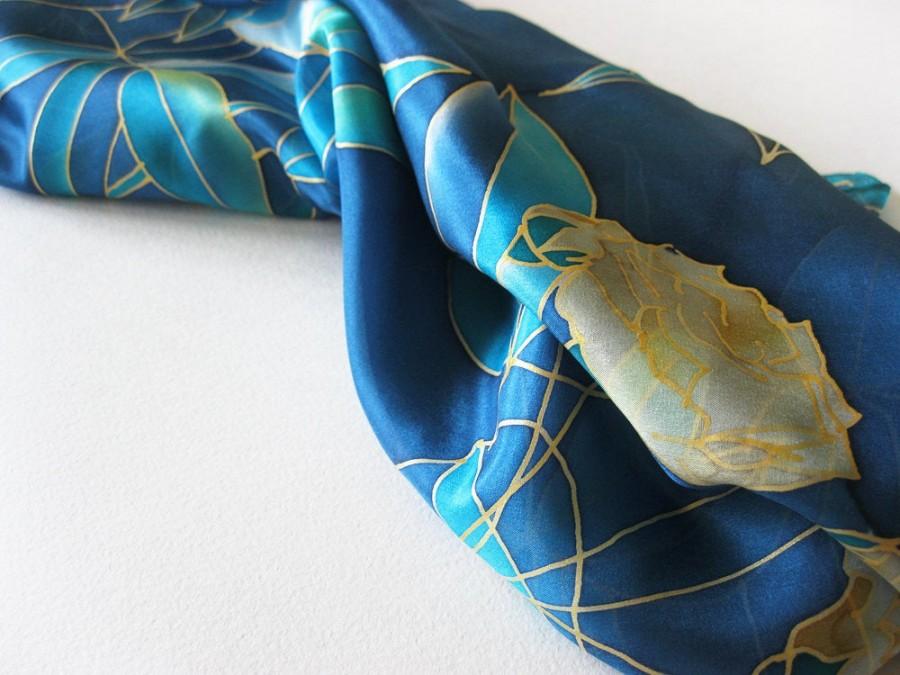 Hochzeit - Square silk scarf, hand painted silk, blue scarf, silk art, woman gift, silk accessory, for her - made TO ORDER