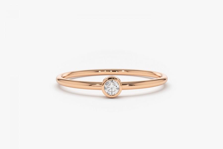 زفاف - Rose Gold Diamond Ring/ 14k Rose Gold Single Diamond 0.05ctw Engagement Ring/ Simple Engagement Ring/ Promise Ring/ Dainty Diamond Ring