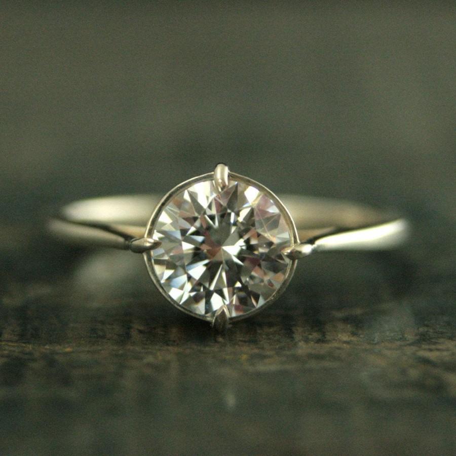 Hochzeit - Elegant Cubic Zirconia Filigree Engagement Ring--Sterling Silver Engagement Ring--NSEW Prong Setting--Antique Style Engagement Ring
