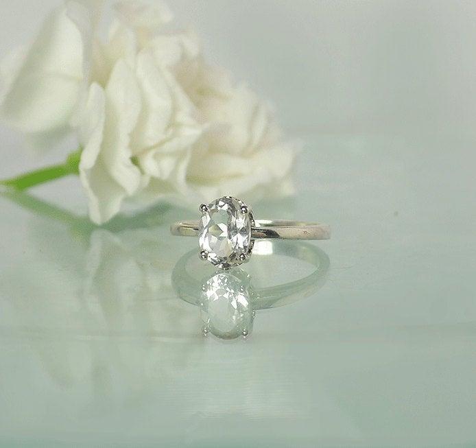 Mariage - Oval Sterling ring, Oval Gemstone Ring, Oval Solitaire Silver Ring, Oval Solitaire Ring, Herkimer Diamond, Conflict Free Gemstone,