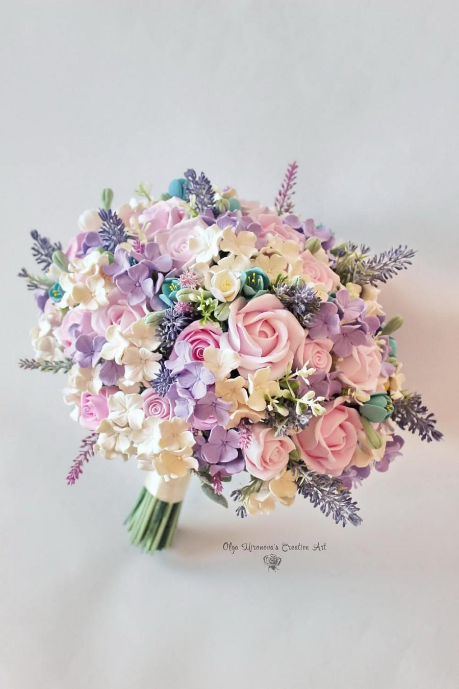 Mariage - Pink Purple Wedding bouquet, Province bouquet, Hydrangea bouquet, Keepsake bridal bouquet, Pink roses bouquet, Lavender bouquet, Wild flower
