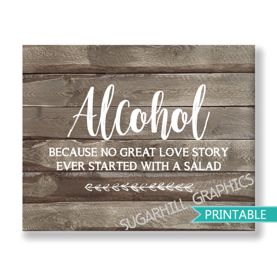 Wedding - Bar Alcohol Wedding Sign, Rustic Wedding Decor, Wood Wedding Sign Printable, Bar Wedding Reception Sign, Instant Download