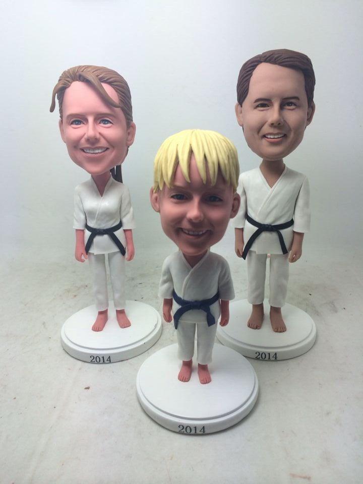 Hochzeit - Karate Family Custom Bobble Head Clay Figurines Based on Customers' Photos Karate Birthday Cake Topper Karate Gifts Father Husband Children