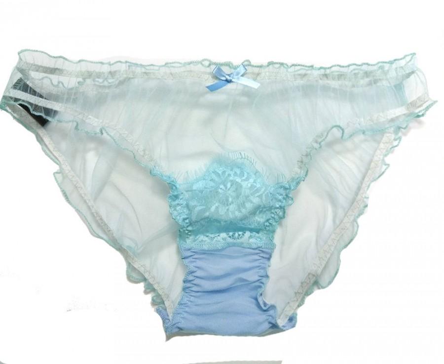 زفاف - Henrietta Powder Blue Silk Tulle and Scallop lace Scrunchie knicker, Bridal gift, undies, briefs  - wedding lingerie, Babydoll panties