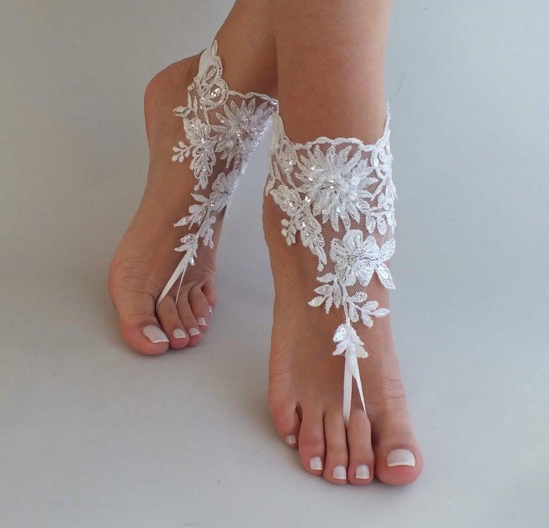 Mariage - Beach Weddings Lace Barefoot Sandals Bridesmaids Gift Bridal Jewelry Wedding Shoes Bangle Bridal Accessories Handmade