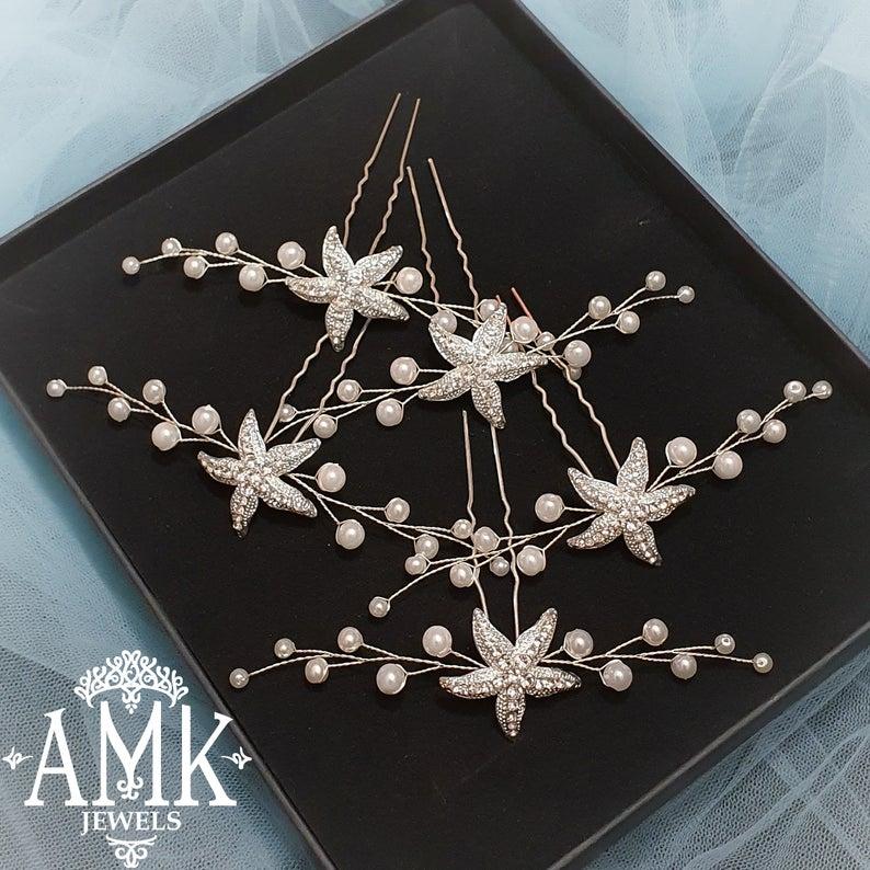 زفاف - Starfish hair pins, starfish wedding accessories