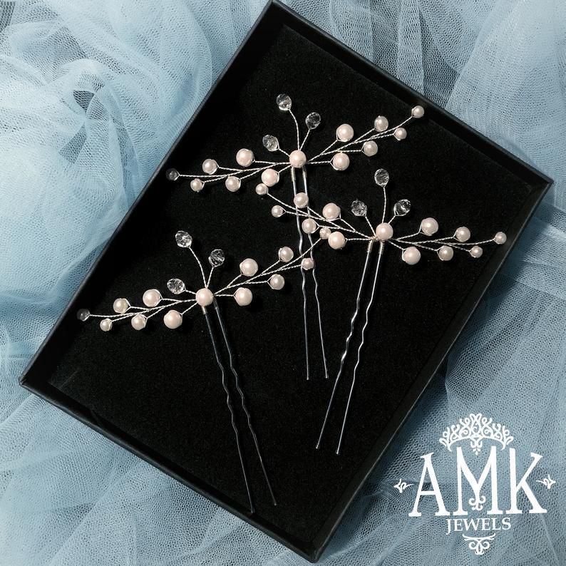 Mariage - Wedding Hair pins, white hair accessories, white pearls for bride, white hair accessory for bride, ivory hair pins, hair pins