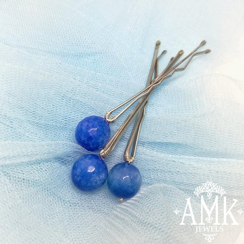 Wedding - Blue bobby pins, bridesmaid blue hair pins, something blue, blue hair accessory for bridesmaid, blue hair pins, royal blue hair accessory,