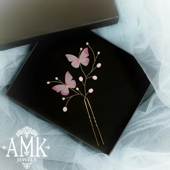 زفاف - Butterfly hair pin, magnificent wedding accessories, bridal hair pin, silk butterfly, wedding organza accessories, silk wedding accessories