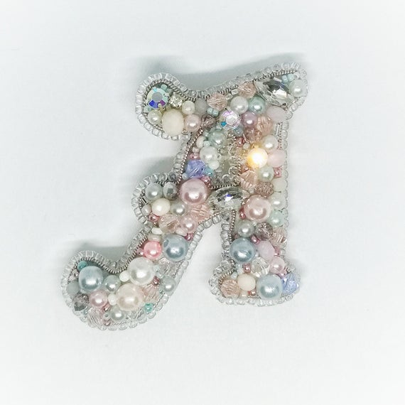 Wedding - Embroidered letter brooch, unicorn colour letter Brooch, Beaded letter, Pin embroidered letter of your name, personal initial brooch, letter