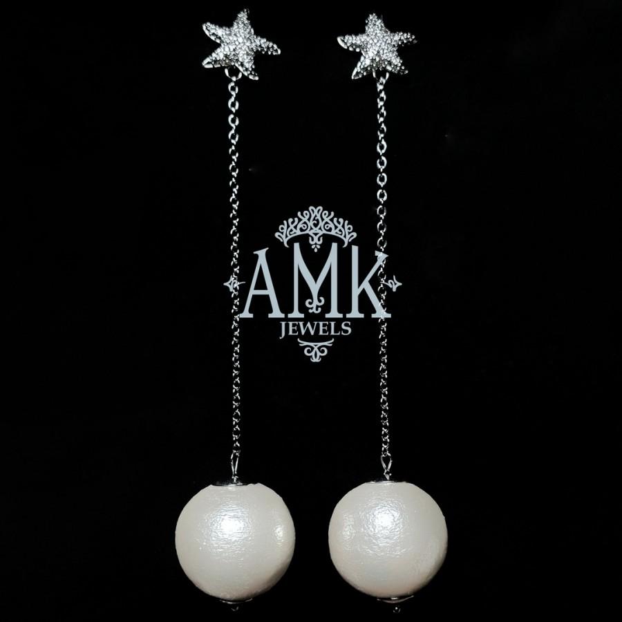 Mariage - Starfish stud earrings with Japaneese cotton pearls. Hand made of white, ivory, Champaigne or black pearls. I can make different long from 1" to 3" ⠀ ▶️ Earrings - #amkjewelsearrings ▶️ Silver earrings - #amkjewelssearrings ▶️ Stud earrings - #amkjewelsst