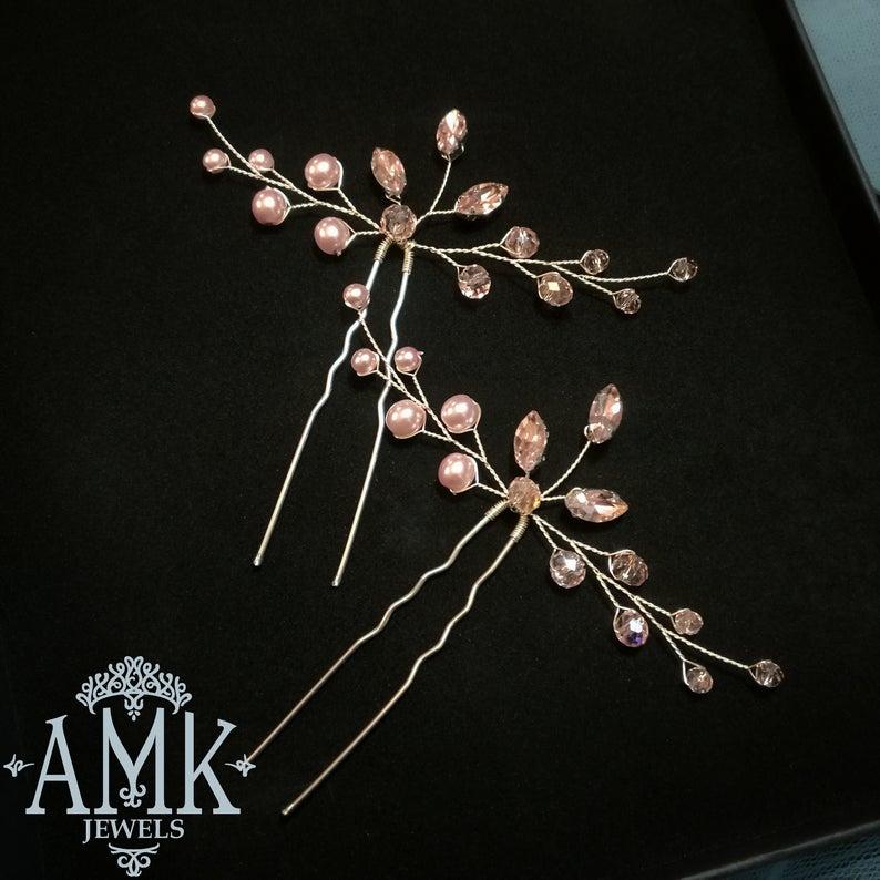 Hochzeit - Bridal hair accessory, Hair pins with pearls and crystals, Bridal Silver Hair Pins, Bridal Hair Accessory, Silver Hair Piece for Bridesmaid