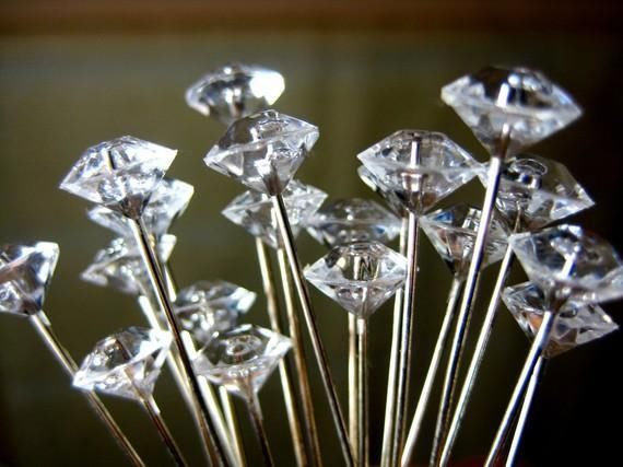 زفاف - Wedding Bouquet Floral Corsage Boutonniere Pin Gem Jewel Diamond Gem Crystals Rhinestones Pack of 100