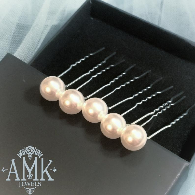 Wedding - Set of pearl hair pins, small hair pins