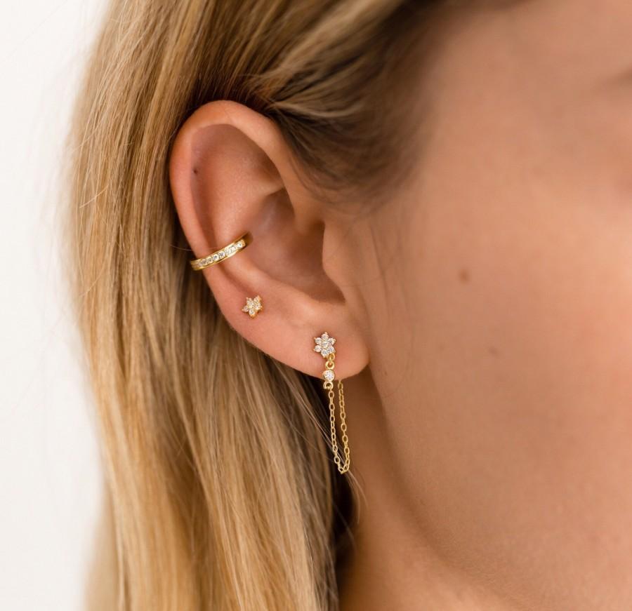 Hochzeit - Chain earrings, Cz earrings, Gold earrings, Minimalist earrings, Dainty earrings, Dangle chain earring, Silver earring, Silver chain earring
