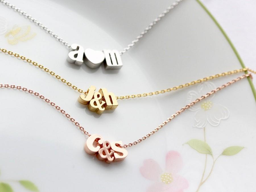 Wedding - Initials Necklace with Ampersand or Heart - Gold Silver or Rose Gold Letter Personalized Bridesmaid Gift Bridal Custom Wedding LOWERCASE CHR