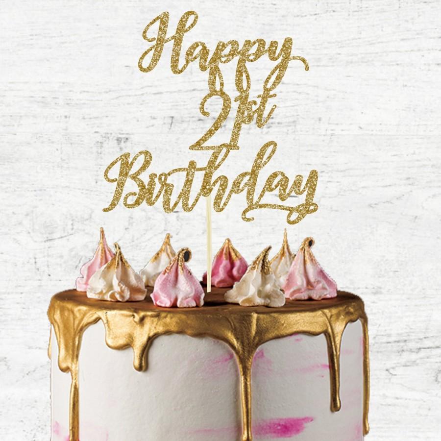 Свадьба - Happy 21st Birthday Cake Topper, Glitter Card Cake Topper, Happy 21st Birthday, 21st Birthday Topper
