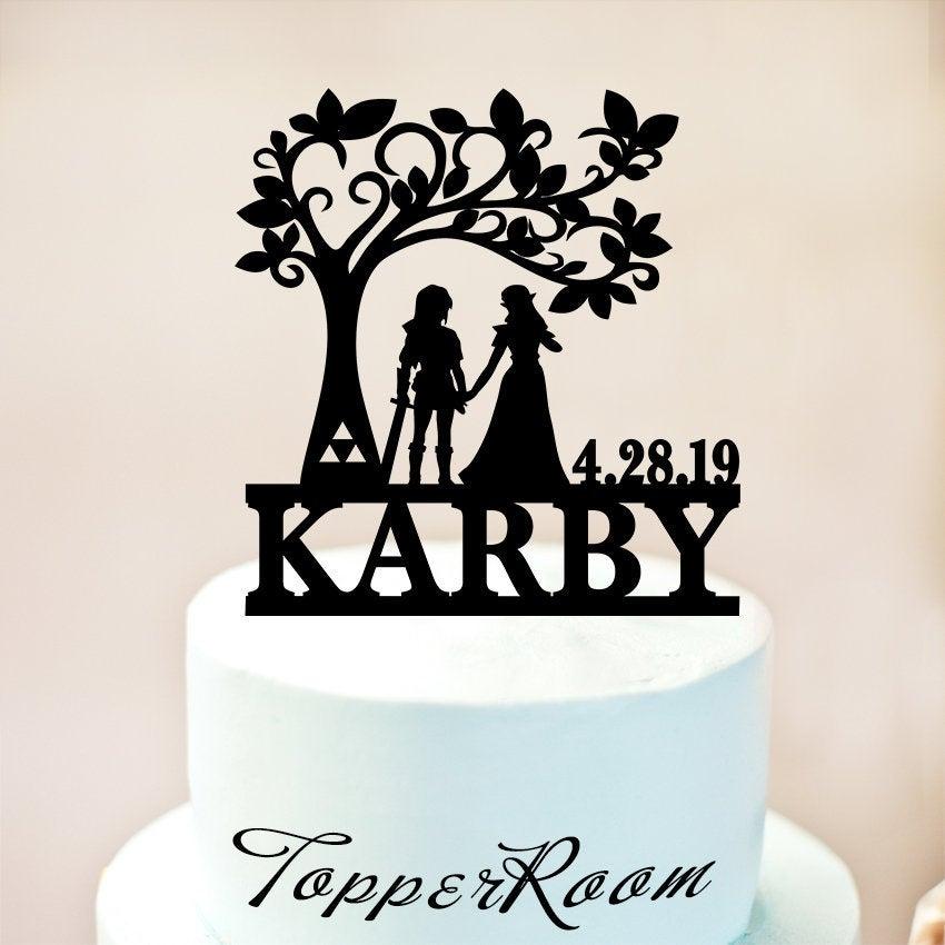 Hochzeit - Link and Zelda Wedding Cake Topper, Custom Cake Topper, Link and Zelda, Personalized Cake topper,Funny Cake Topper, Fairytale Wedding 1312