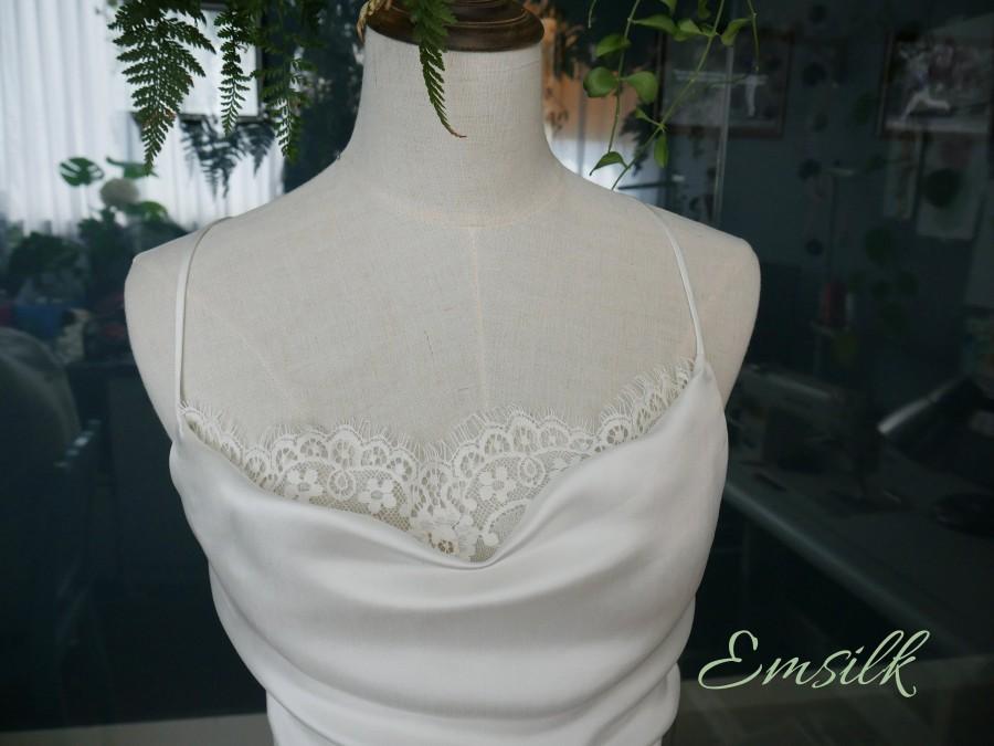 زفاف - Ivory white silk dress/Luxury 100% pure mulberry silk/bridesmaid dress/women dress/cowl neck dress/silk slip dress/simple wedding dress/