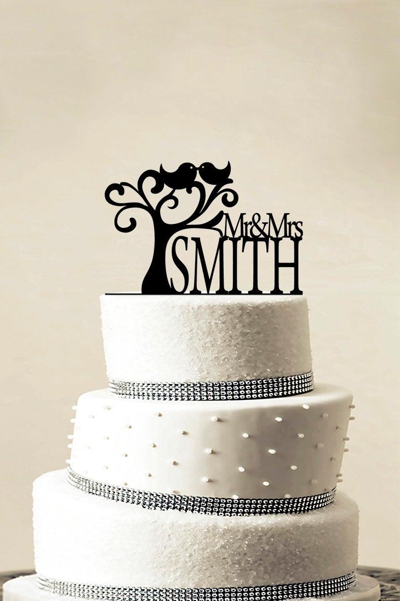 Свадьба - Custom Wedding Cake Topper -Laserworld Personalized Monogram Cake Topper - Mr and Mrs - Cake Decor - Bride and Groom Love Birds Cake Topper