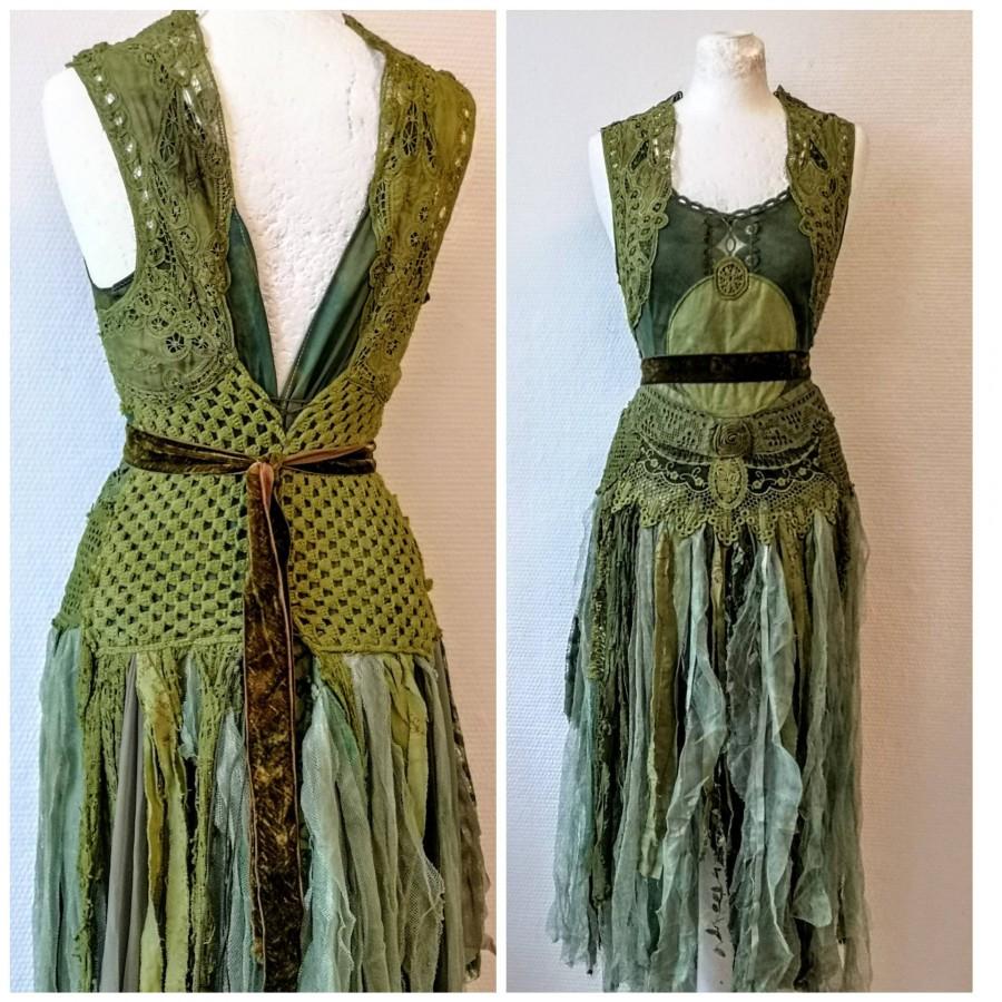 زفاف - Boho wedding dress in olive green,Bridal gown for fairies dress,forest wedding dress