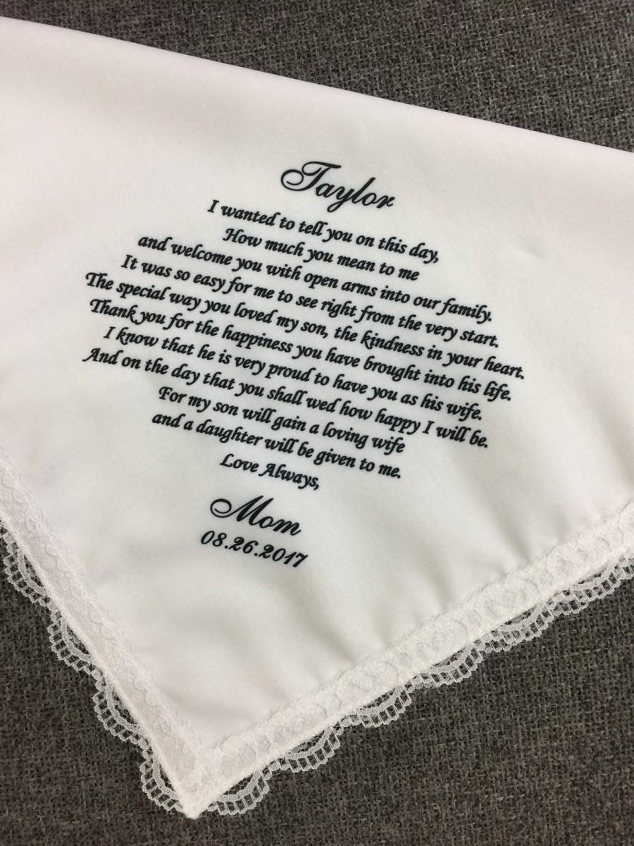 Hochzeit - Daughter In Law Gift For Wedding-Personalized Printed Handkerchief-welcome you with open arms into our family 1088