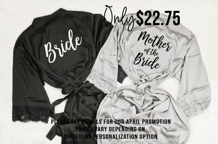Mariage - Bridesmaid Personalized Robes, Free Monogramming, Wedding Party Getting Ready Outfits, Bride Robe, Solid Robes With Lace, Set of Robes,