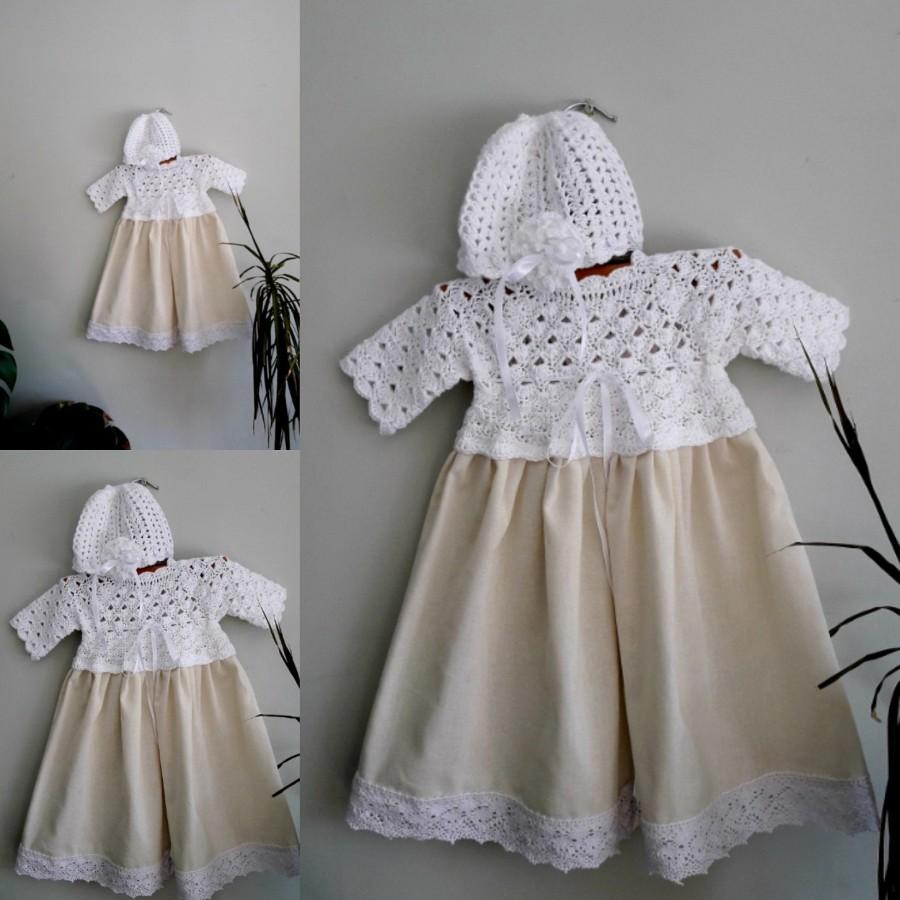 Mariage - Newborn girl coming home outfit, Baby dress, Linen dress, Baptism dress, Blessing dresses, Baptism gown, Crochet dress, Linen baby clothes,