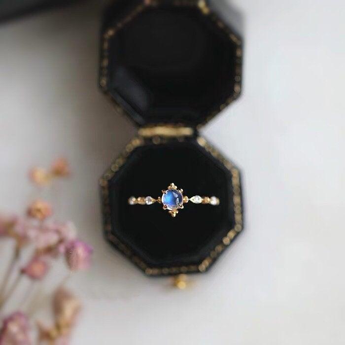 زفاف - Moonstone Engagement Ring, Vintage Moonstone Ring, Blue Moonstone Ring Silver, Art Deco Ring, Dainty Promise Ring, Gifts for Girlfriend