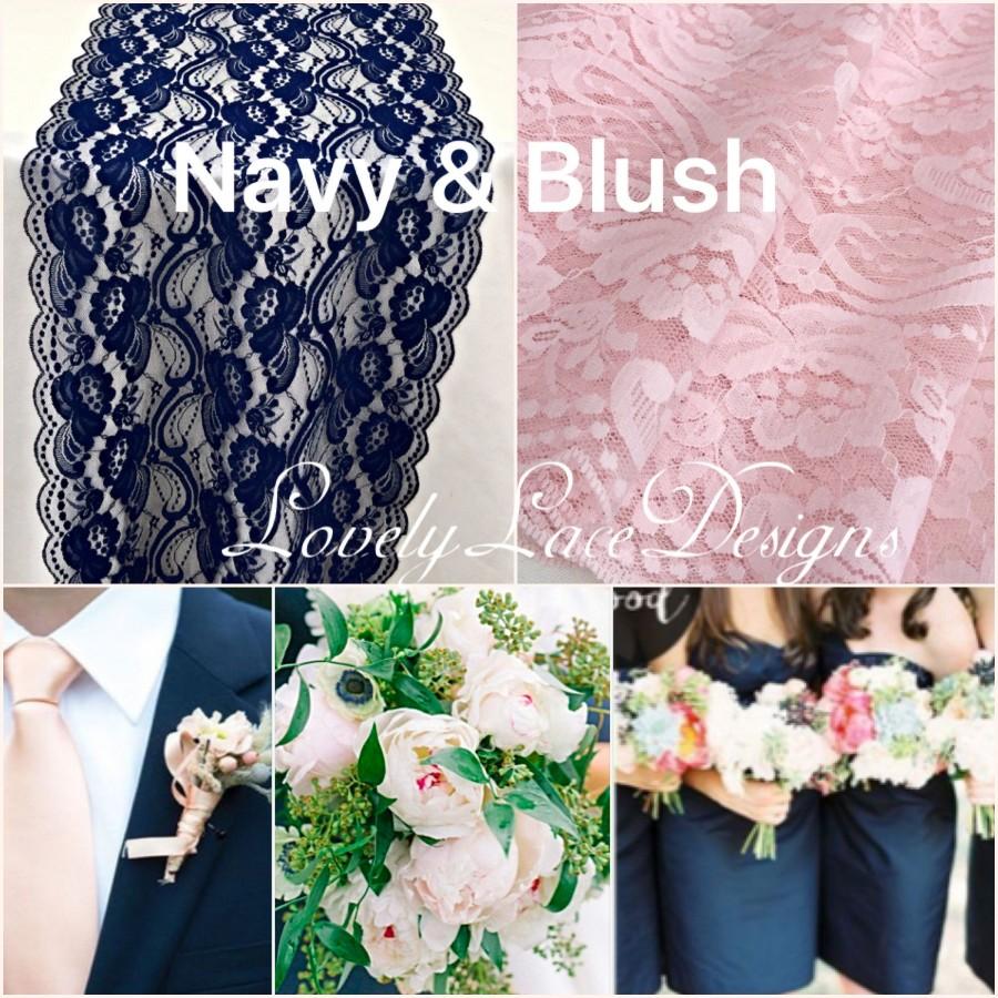 Свадьба - Wedding Lace Table Runner/12in wide/Wedding Decor/Table Decor/Navy/blush pink/Centerpiece/Rustic Weddings/Boho wedding/bridal showers