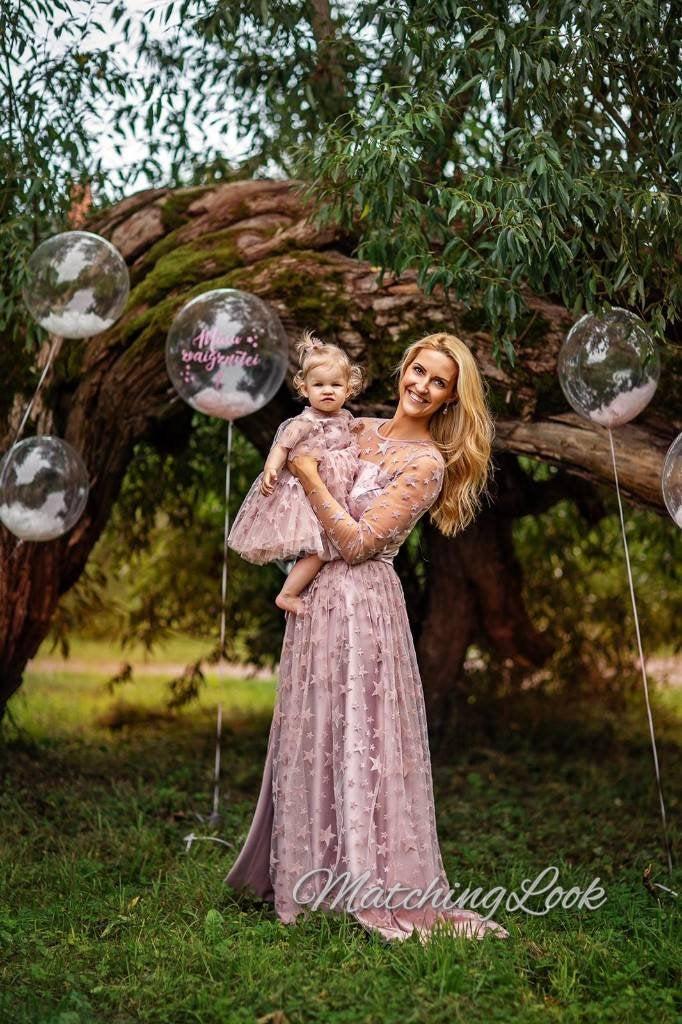 Свадьба - Star Matching Dress, Mother Daughter Dress, Tulle Matching Dress, Mommy And Me Dresses, Pink Matching Outfit, Matching Photo Props Dresses