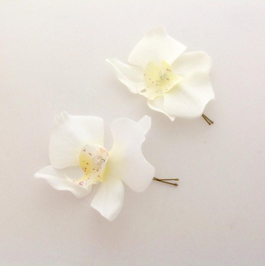 Mariage - Bridal Flower Hair Pin Wedding Hair Accessory White Orchid Hair Pin White  Bridal Hair Pin White Prom Hair Pin -Ready to Ship!