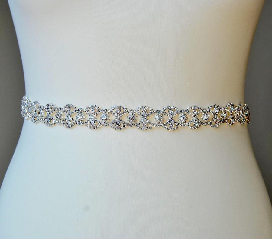 Mariage - Thin Full Length Bridal Belt, Rhinestone Belt, Flower Girl Bridesmaid Gift Sash belt Crystal Dress Sash Belt, thin Bridal Belt, Wedding Belt
