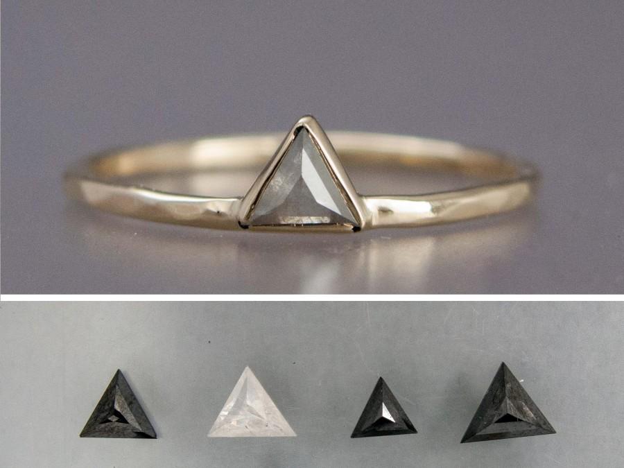 زفاف - Custom Rose Cut Diamond Triangle Engagement Ring, Choose your Diamond and 14k Yellow, Rose, or White Gold