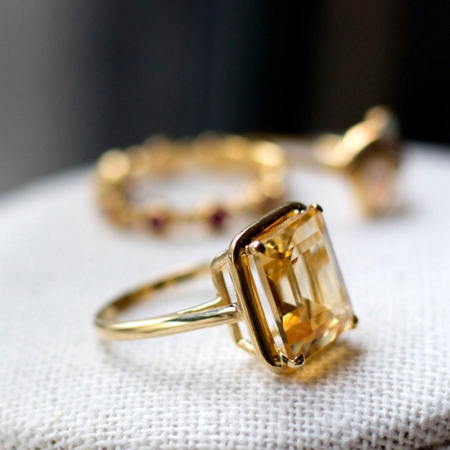 زفاف - Citrine Solitaire ring , Yellow citrine ring, Citrine jewelry, Yellow gemstone ring, 14K Gold, 18K Gold