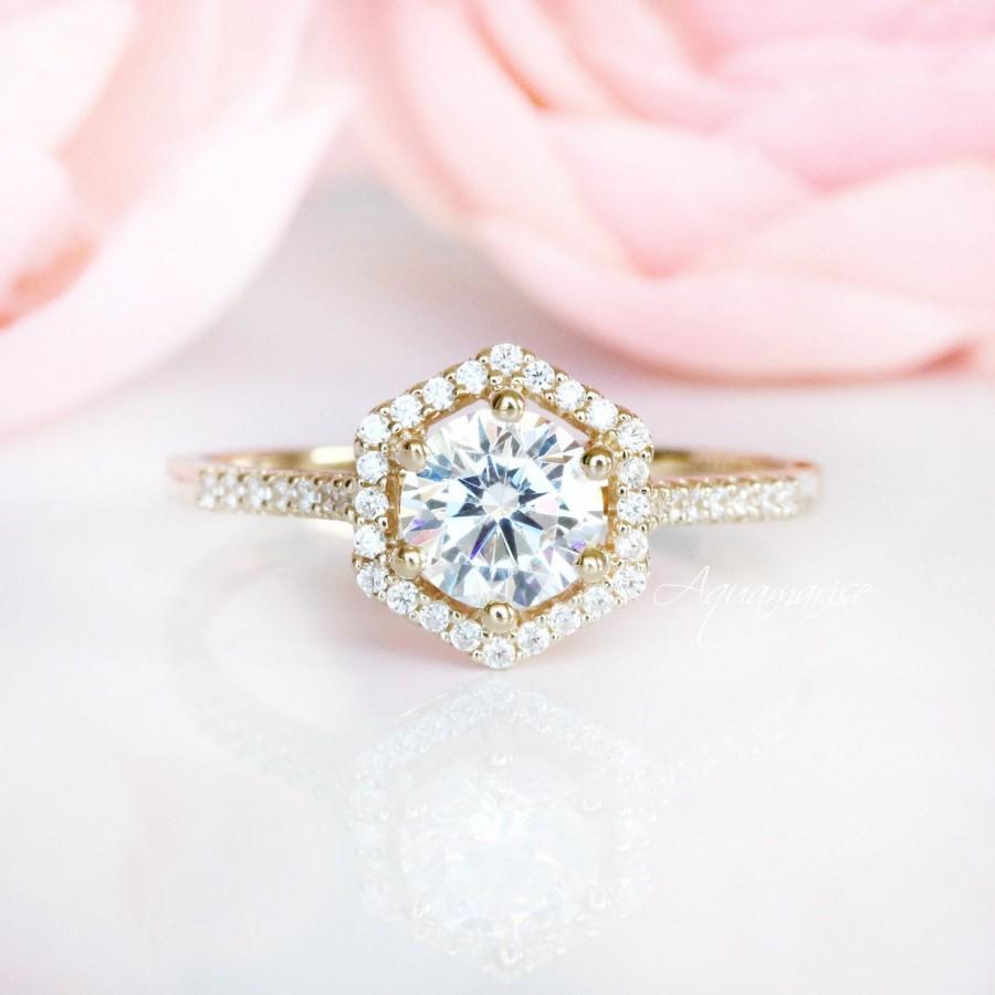 Wedding - 14K Solid Gold Diamond Ring- Moissanite Engagement Ring- Promise Ring- Hexagon Diamond Ring- AnniversaryGift-  Birthday Gift for Her